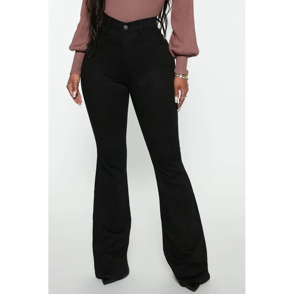 Fashion Nova Women's Deep in my Soul Stretch Flare Jeans - Black - Sz 3